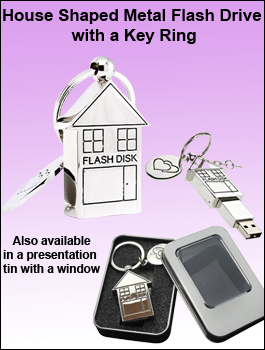 House Shaped Metal Flash Drive with a Key Ring